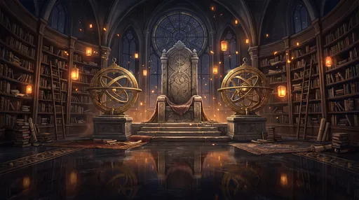Fantasy Library Throne Room with Astrolabes