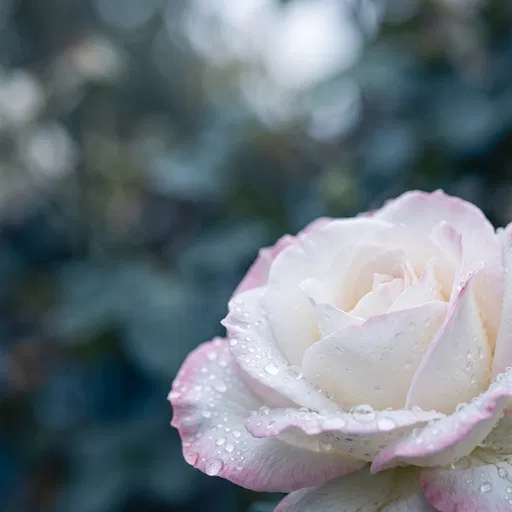 White and Pink Rose With Raindrops