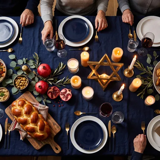 Festive Jewish Holiday Table Setting Overhead