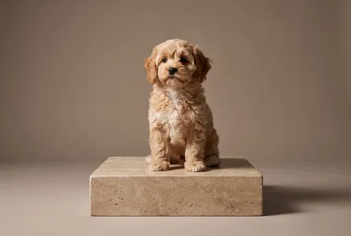 Puppy Sitting on Beige Stone Block
