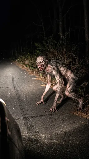 Terrifying Monster Caught in Car Headlights