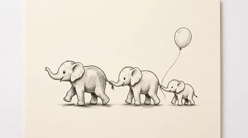 Cute Baby Elephants Drawing With Balloon