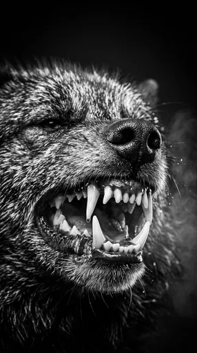 Monochrome Snarling Werewolf Muzzle Close-Up