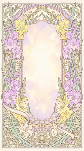 Pastel Art Nouveau Gladiolus Floral Frame