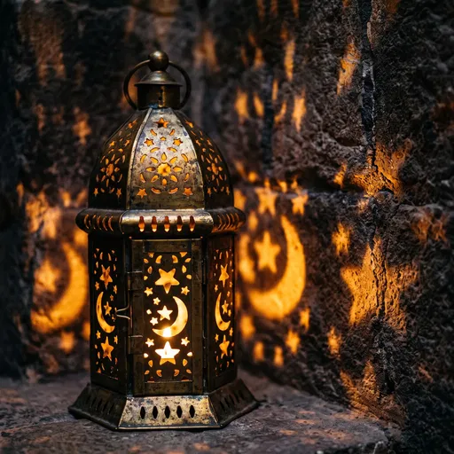 Glowing Brass Lantern with Star Projections