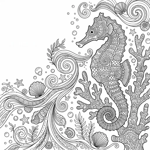 Ornate Zentangle Seahorse Coloring Page