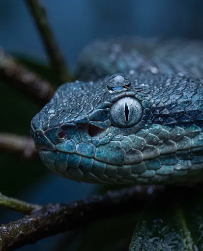 Macro Portrait of Blue Pit Viper