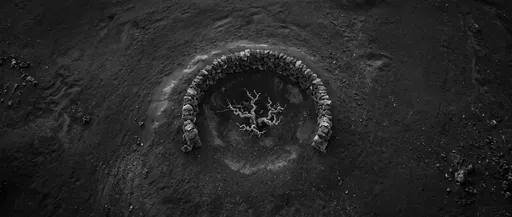 Aerial Monochrome View of Volcanic Vineyard