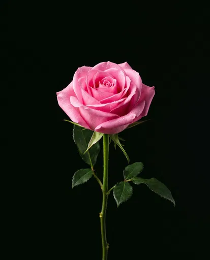 Single Pink Rose on Black Background