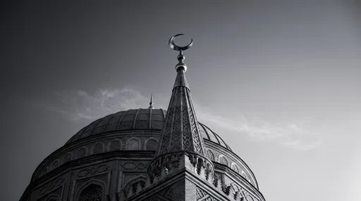 Monochrome Mosque Dome and Crescent Spire