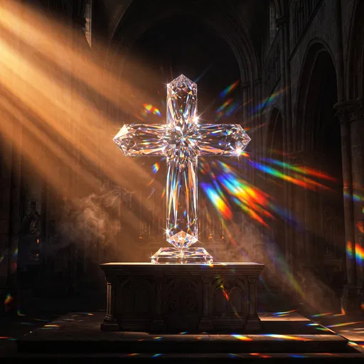 Faceted Crystal Cross Refracting Rainbow Light
