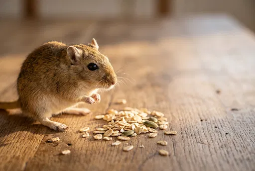 Golden Gerbil Beside Oats on Wooden Table