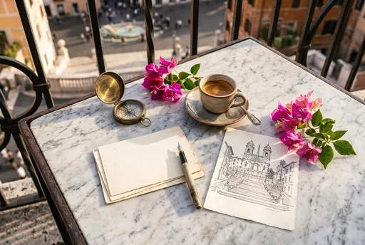 Roman Cafe Table Overlooking Spanish Steps