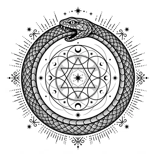 Mystical Ouroboros Snake Tattoo Stencil