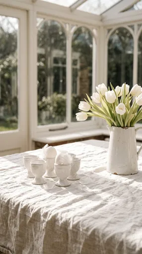 White Tulips and Egg Cups in Conservatory