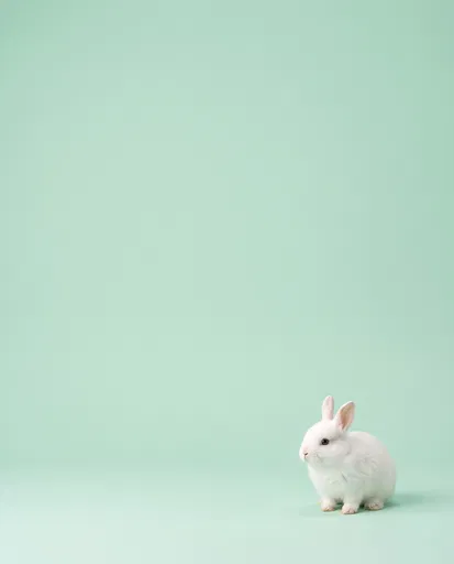 White Bunny on Pastel Mint Background