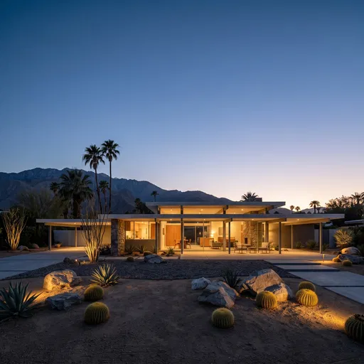 Mid-Century Modern Desert Home at Twilight