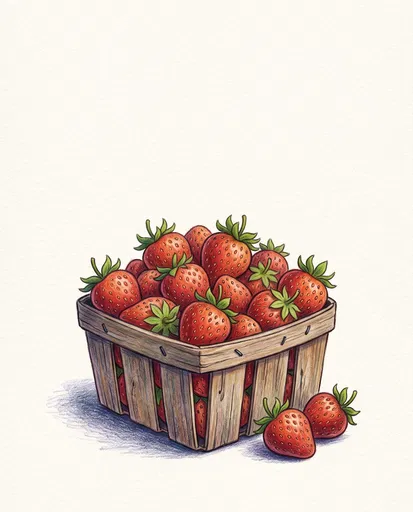 Wooden Punnet of Ripe Strawberries Illustration