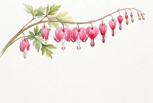 Watercolor Bleeding Heart Flower Branch