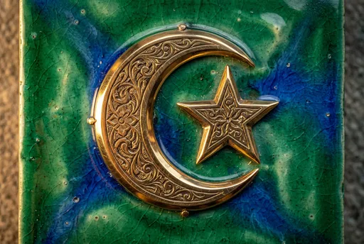 Brass Crescent Moon and Star on Tile