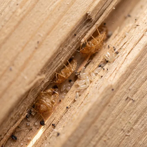 Bed Bug Exoskeletons and Eggs in Wood