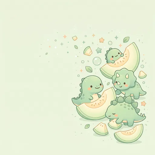Cute Pastel Dinosaurs and Melon Slices