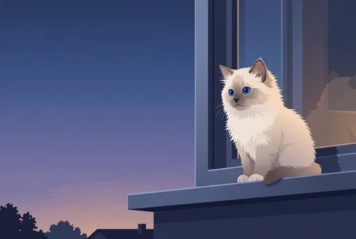 Ragdoll Kitten on Windowsill at Twilight