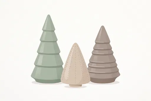 Three Minimalist Ceramic Christmas Trees Illustration