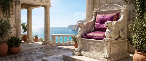 Marble Throne Overlooking Sunny Mediterranean Sea