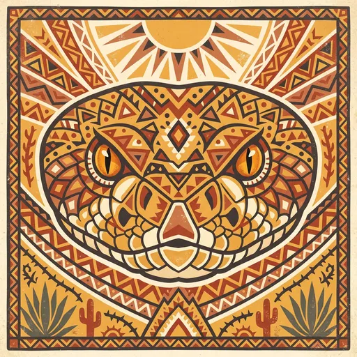 Folk Art Geometric Rattlesnake Head Illustration
