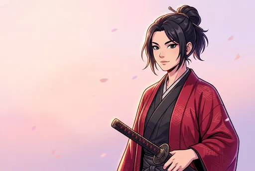 Anime Female Samurai Portrait with Copy Space