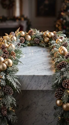 Marble Ledge with Gold Holiday Garland