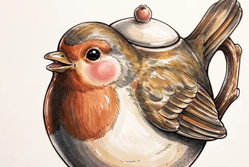 Cute Robin Shaped Porcelain Teapot Illustration