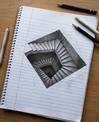 3D Staircase Illusion Pencil Drawing