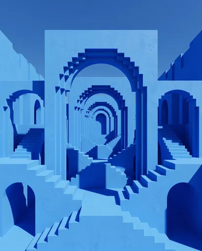 Abstract Blue Architectural Arches and Staircases