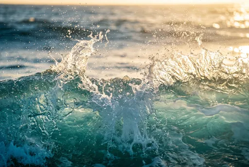 Backlit Ocean Wave Splash at Sunset