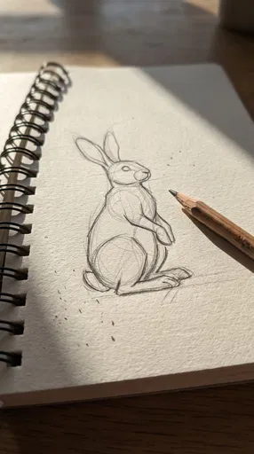 Pencil Sketch of Upright Rabbit in Sketchbook