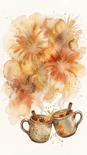 Watercolor Spiced Cider Mugs and Fireworks