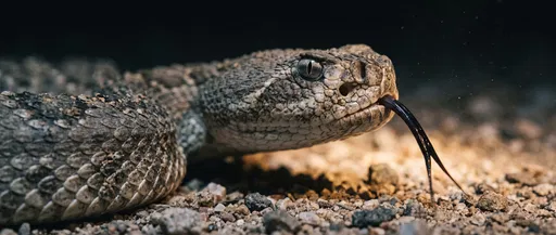 Rattlesnake Flicking Tongue at Night
