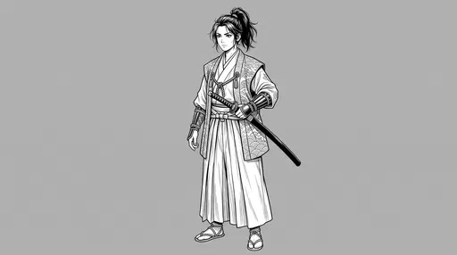 Monochrome Manga Female Samurai Warrior Lineart