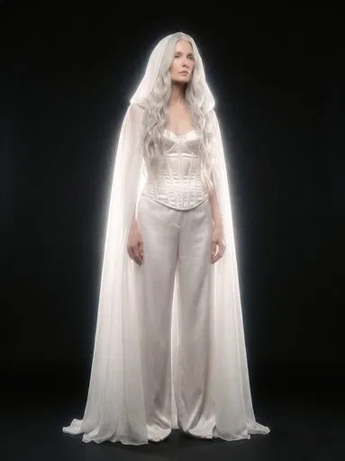 Woman in Glowing White Hooded Cape