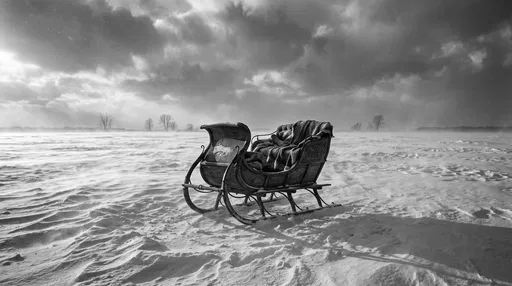 Antique Wooden Sleigh in Monochrome Snowfield