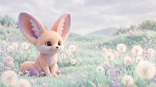 Cute 3D Fennec Fox in Pastel Meadow