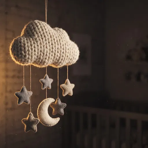 Knitted Cloud Nursery Mobile at Night