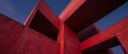 Red Brutalist Concrete Architecture Low Angle