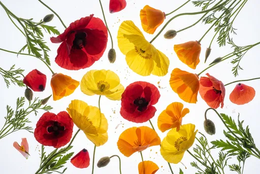Backlit Colorful Poppies Flat Lay