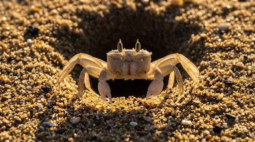 Translucent Ghost Crab at Sand Burrow