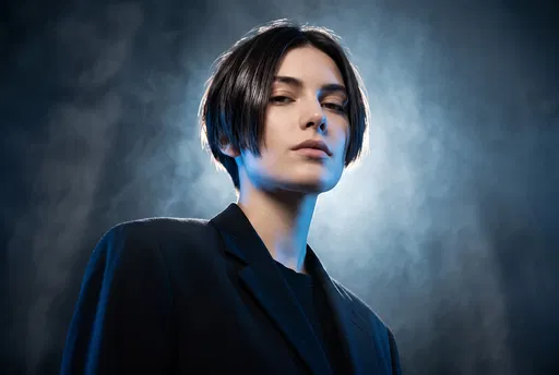 Low-Angle Portrait of Woman with Short Hair