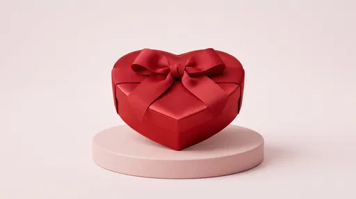 Red Satin Heart Gift Box on Pedestal