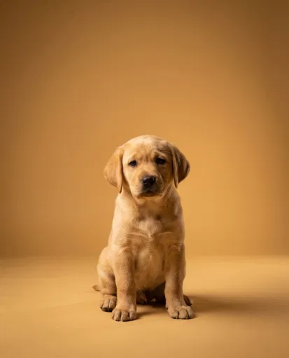 Yellow Labrador Puppy on Golden Studio Backdrop